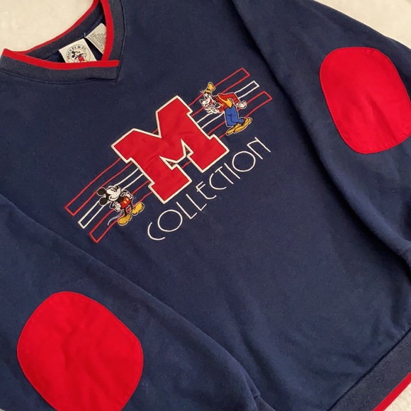 {VTG} Mickey & Co. | 90s M Collection Embroidered V-Neck Elbow Patch Sweatshirt - Picture 2 of 15